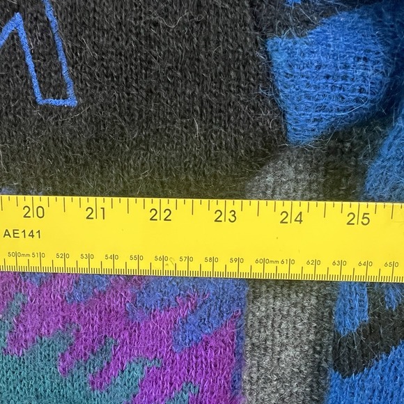 Vintage 90s B Max Mohair Blend Hoodie Sweater Aztec Southwest Geometric India M - Picture 7 of 10